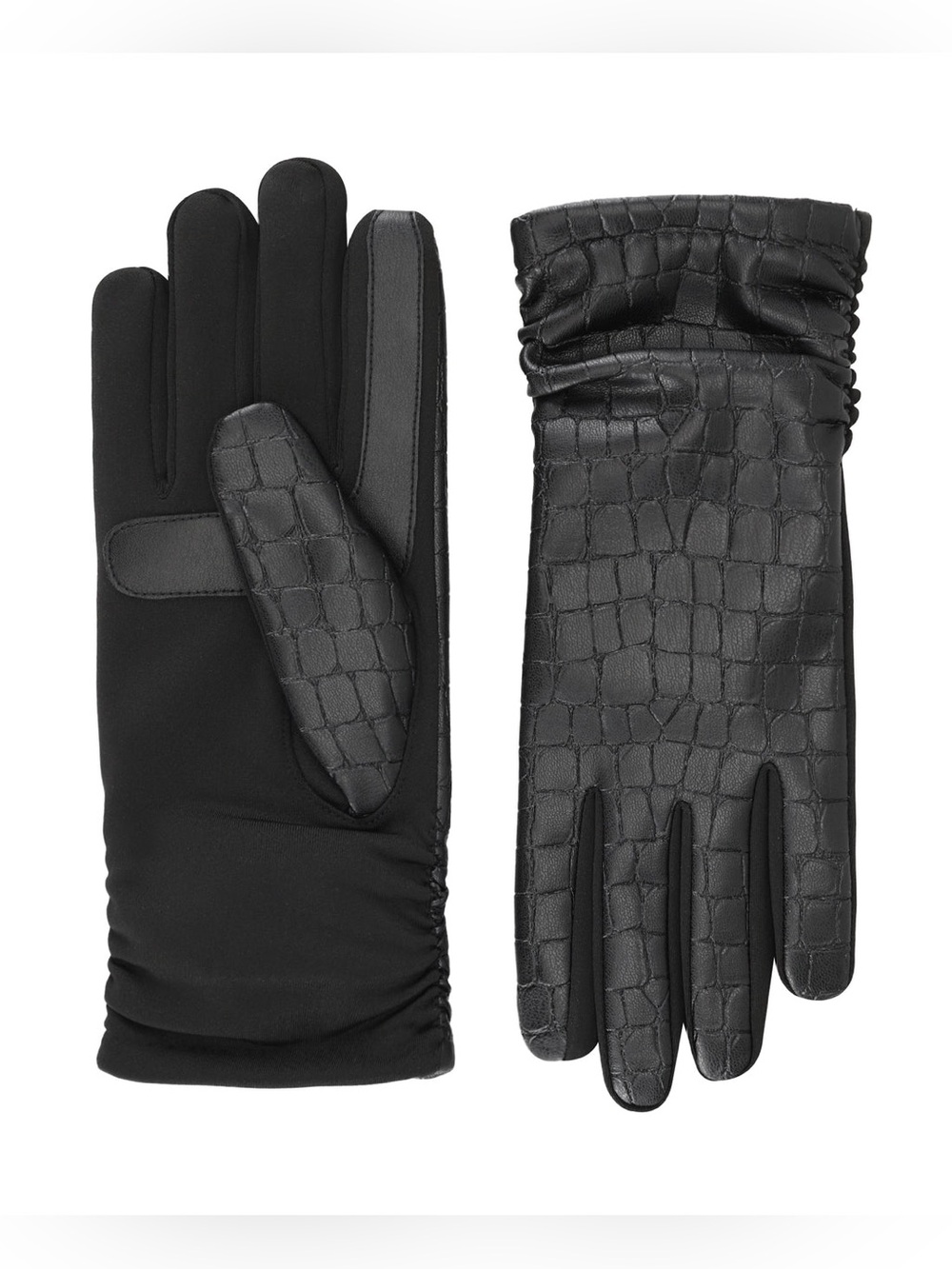 Isotoner Black Faux Croc Leather Touchscreen Gloves Size S/M $52